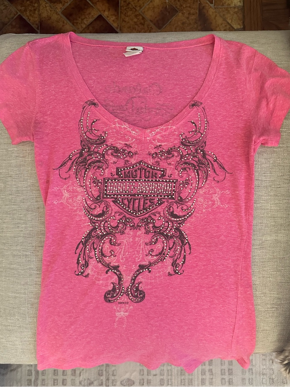 Harley Davidson Pink Vneck Tee